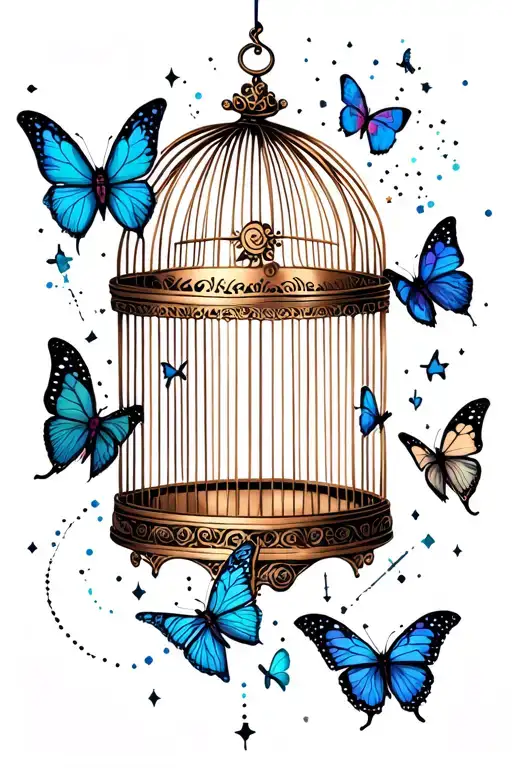 Bird Cage Butterflies Fluttering Amidst Constellations