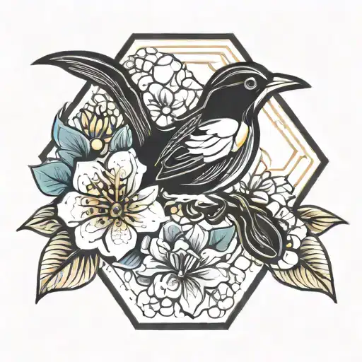 Bird And Flower And Hexagon Pattern