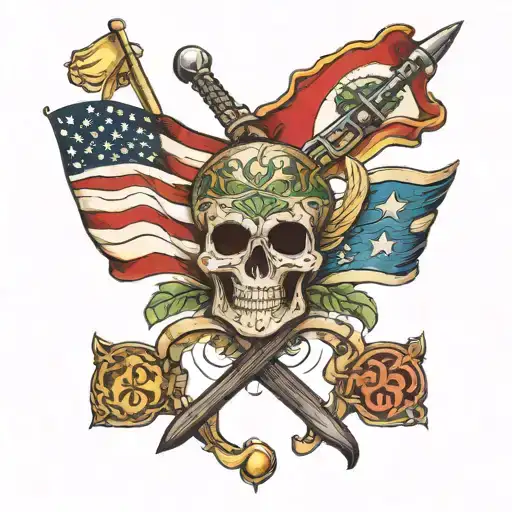 Mexican Flag And American Flags Crossed