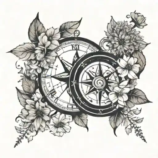 Dead Dandelions Entertwined With Compass Pointing North Towards Baby's Footprint