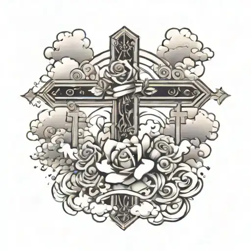 Cross Clouds Rose Stairway To Heaven