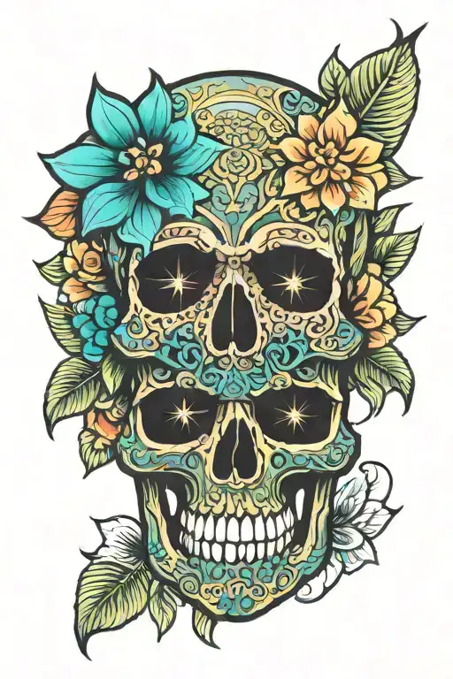 Iluminaty Modern Egyptian Arab Neon Flower Skull
