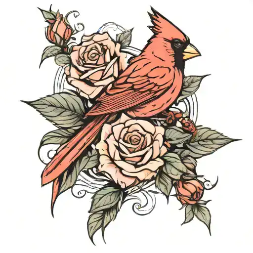 Cardinal And Roses Growing
