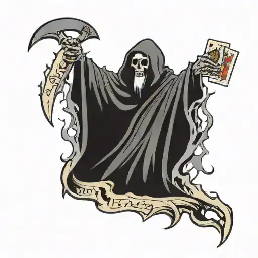 Grim Reaper With Words La Ilaha Il Allah With Cards On Fire