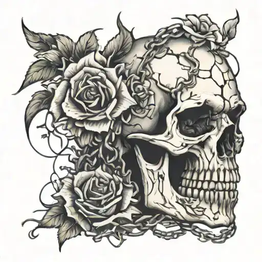 Cracked Skull Chains Flowers Wrapped