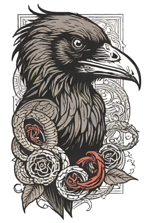 Raven On My Arm With A Snake In It's Mouth And His Eyes Dripping Blood