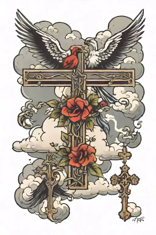 Crosses Bird Clouds Skyline