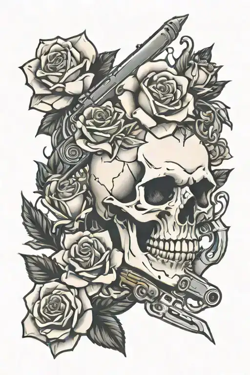 Skull Roses Gun Cards Knives