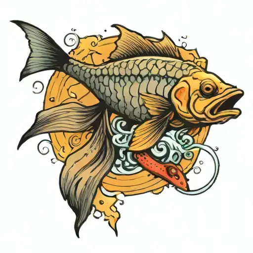 A Detailed Fishing Lure With A Fish Jumping Out Of The Water To Catch It