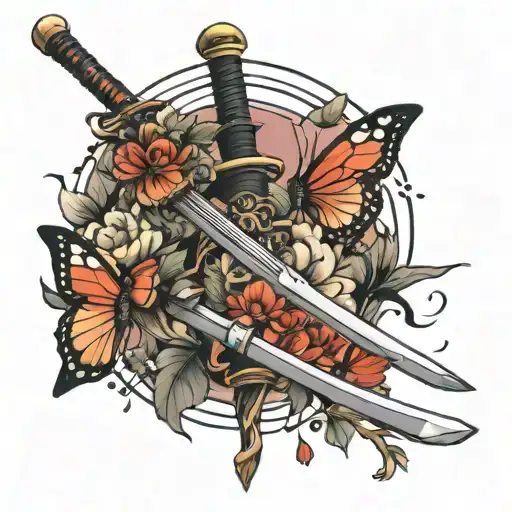 Broken Katana With Butterflies