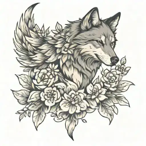 Wolf And Flower And Pigeon