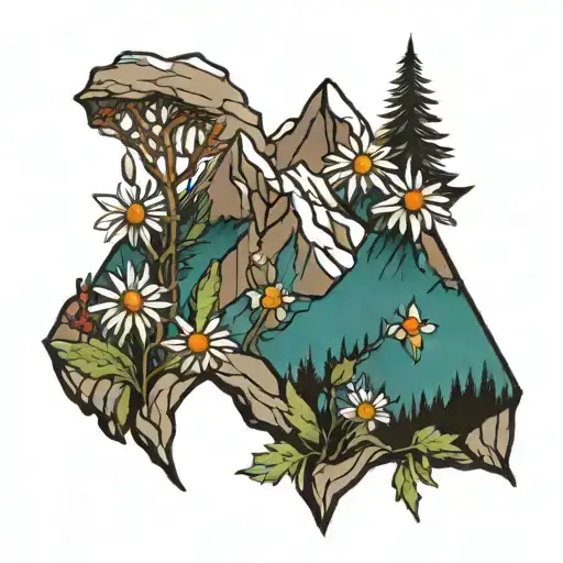 Mountain And Daisies