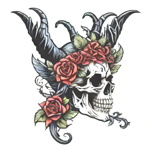 Maleficent Skull With Flowers
