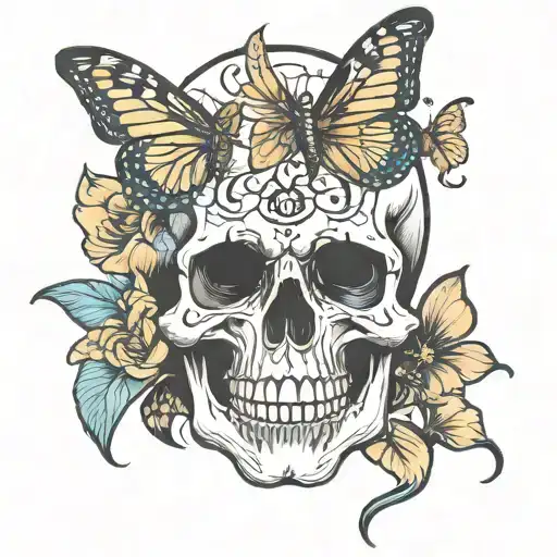 Skull And Butterflies Intertwined