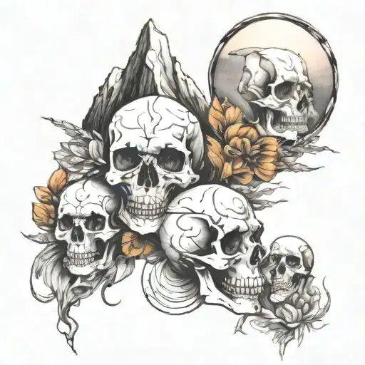 Mountans And Sculls Black And White