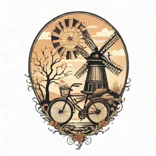 Windmill Road And Bike Silhouette