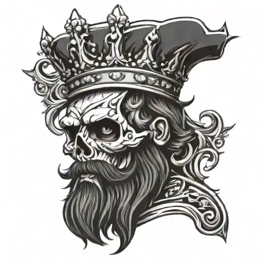 Bearded Skull With Crown Tilted 45 Degree Angle Clock With Eye In Centre