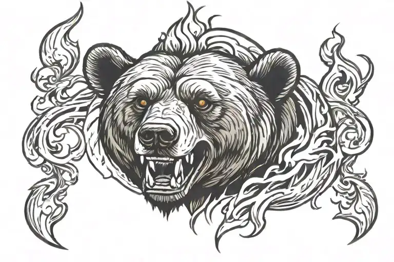 Bear Smiling Head Around Fire