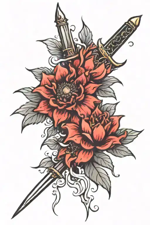 Black Dahlia Flower With Dagger Going Thru Bleeding