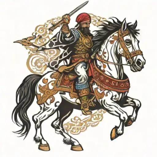 Nomad Turkish Warrior On A Horse That Is Rearing