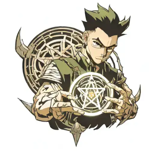 Gon Freecs With Transmutation Circle From Fullmetal Alchmist Behind Him