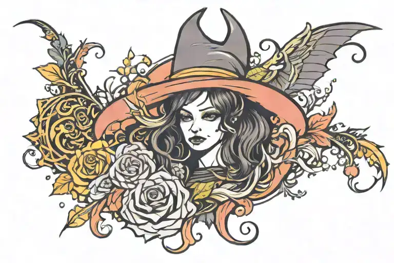 Witchy Colored Tattoo Design
