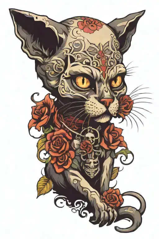 Cat With Skull Surrounded