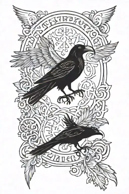 Nordic Runes And A Raven With Wings