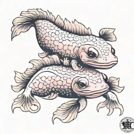 Black And Pink Axolotl Making A Yin Yang Symbol