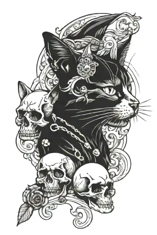 Cat With Skull Surrounded