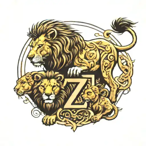 Lion With 2 Cubs And Letter Z And A