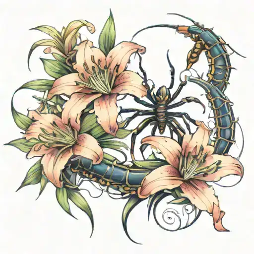 3 Spider Lilies And A Big Centipede Wrapped