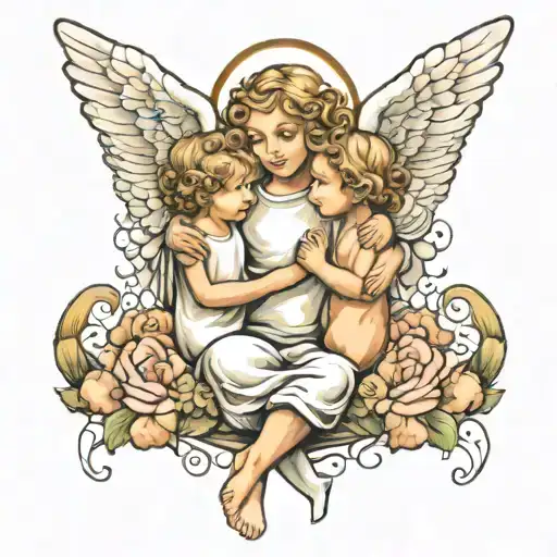 Angel And Children Holding Hands