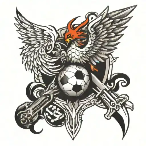 Sword And Phoenix And Foot Ball Mixed Tattoo Design