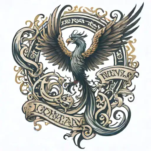 Create A Tattoo Of A Phoenix With The Name Jonathan Below