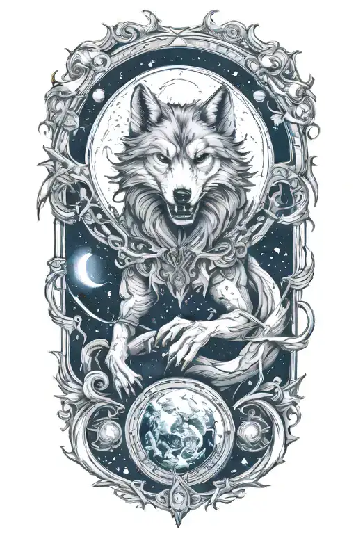 Design A Full Sleeve Tattoo Incorporating Fenris Wolf Biting The Moon