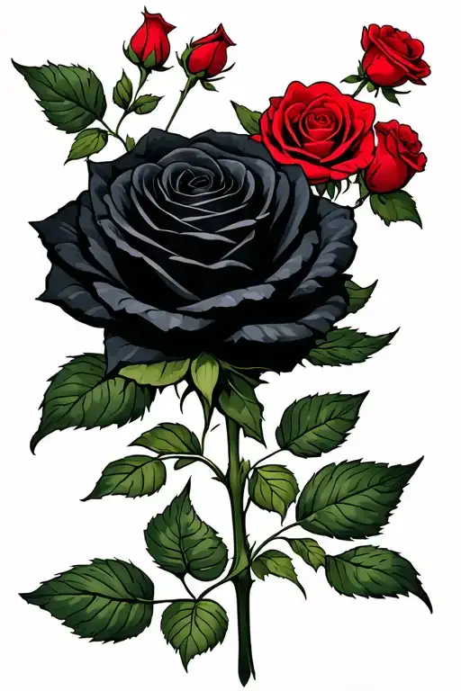 One Black Rose Among A Field Of Red Roses Growing