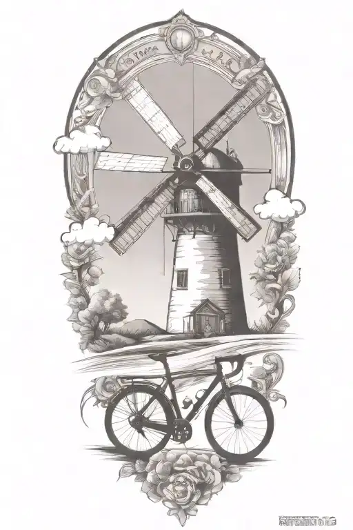 Windmill And Road Bicycle Leaning