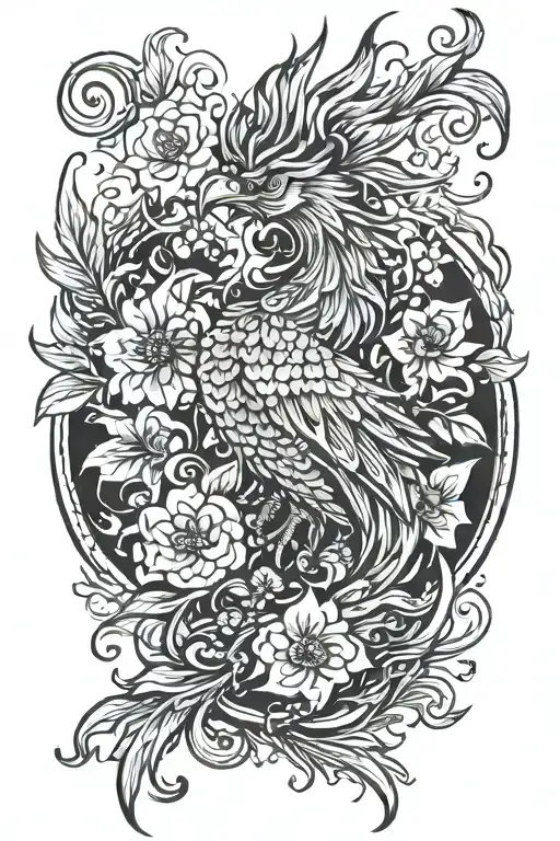 Phoenix With Flowers Made Of Fire