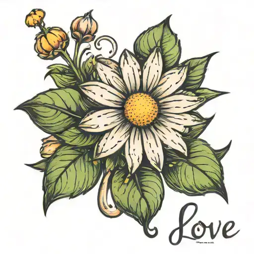 Daisy With The Word Love As The Stem