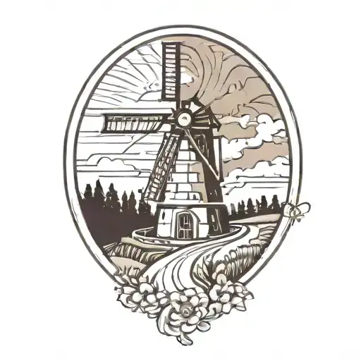 Windmill With Road Leading Towards