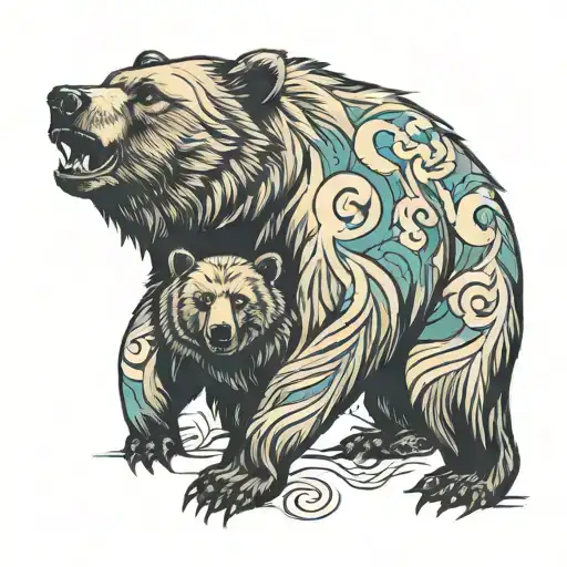 Bear With Bear Cub Howling