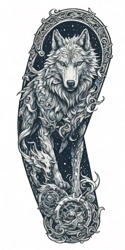 Design A Full Sleeve Tattoo Incorporating Valkyries And Fenris Wolf
