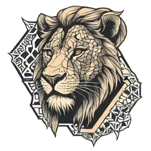 Lion Face Surronded By Hexagon Pattern