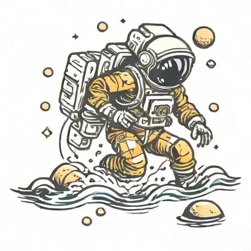 Astronaut Skipping Stones Across A River