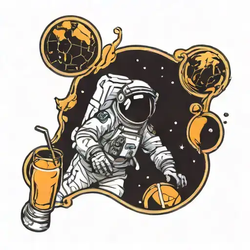 Simple Outline Of Astronaut Holding A Cocktail
