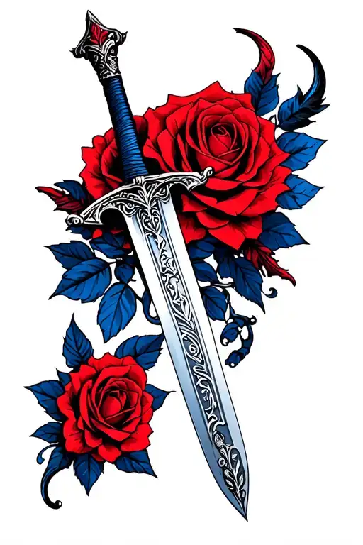 Sword Name Red Queen Devil May Cry With Rose Red Ans Blue Intertwined