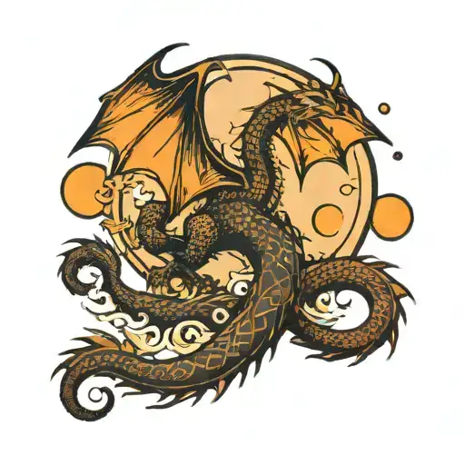 A Dragon With A Moon And With The Word Dracarys In Vertical