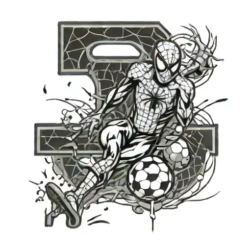 Spiderman Kicking A Soccer Ball With Number 8 On His Shirt While Surrounded With Catholic Symbols