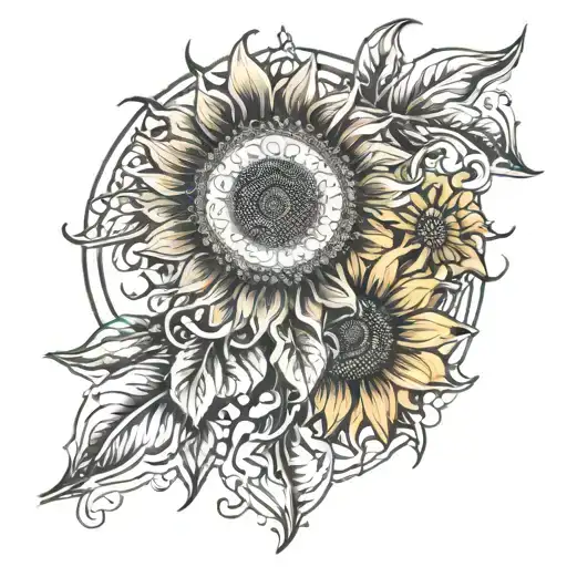 Sun And Sunflower Blended Together